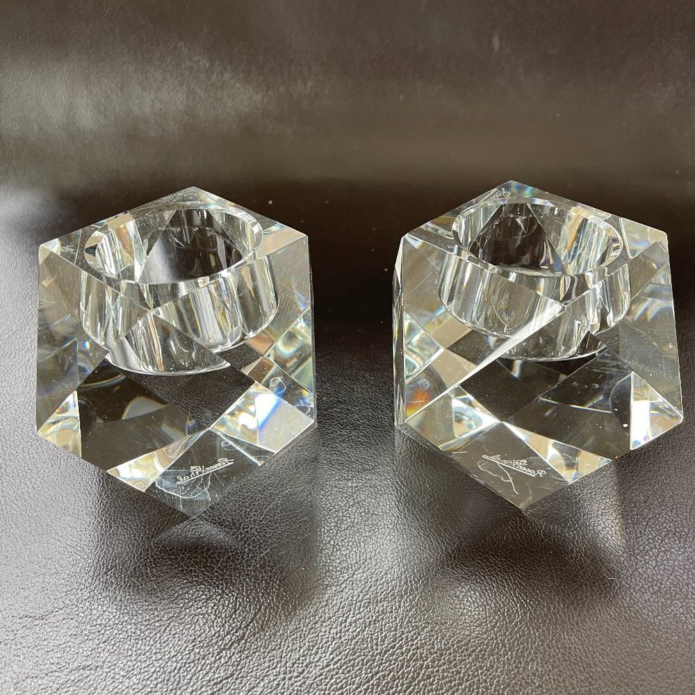 2 x Rosenthal Germany Crystal Votive Candle Holder Carlyle Clear Faceted